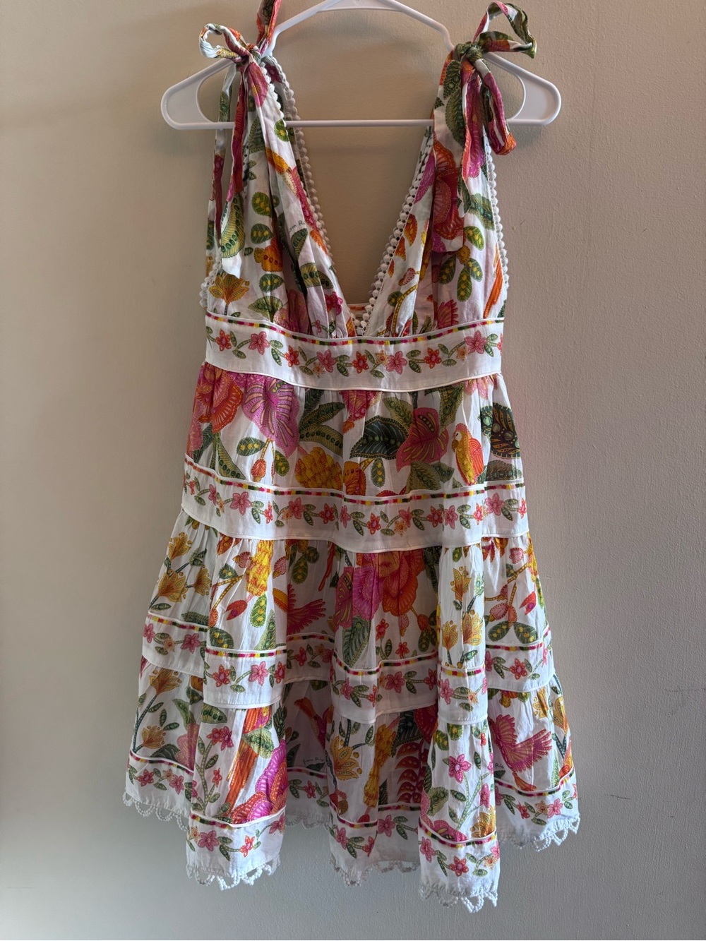 FARM Rio Tropical Floral Tiered Tie Shoulder Mini Dress Size Small